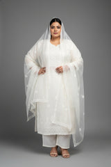 Pearl White Organza Chikankari Unstitched Suit Set
