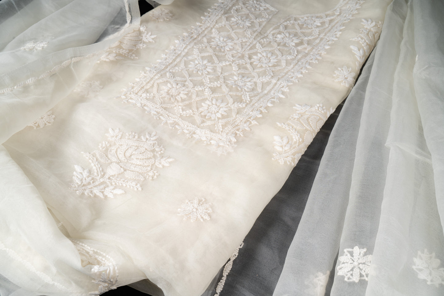 Pearl White Organza Suit Set