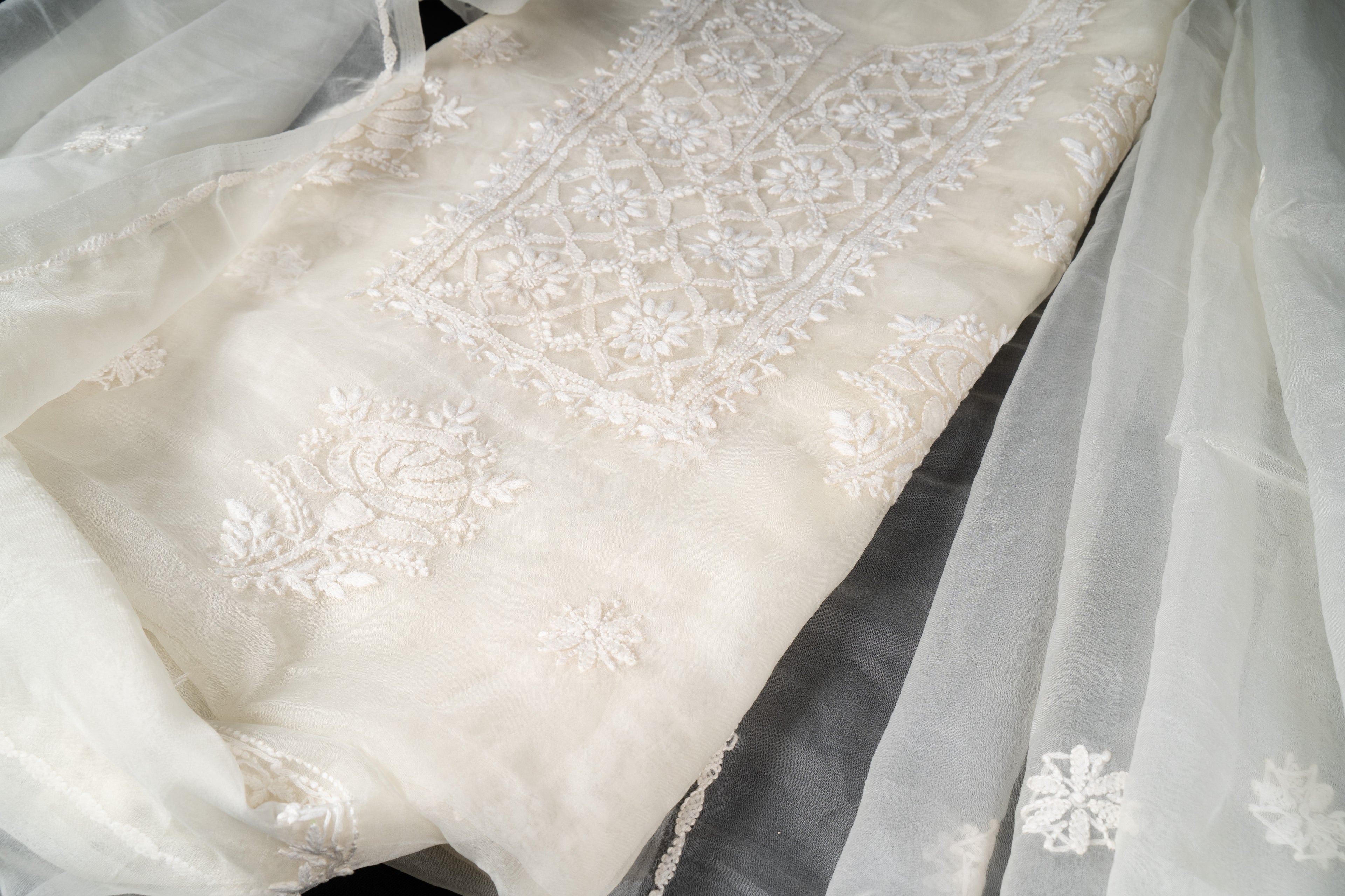 Pearl White Organza Suit Set