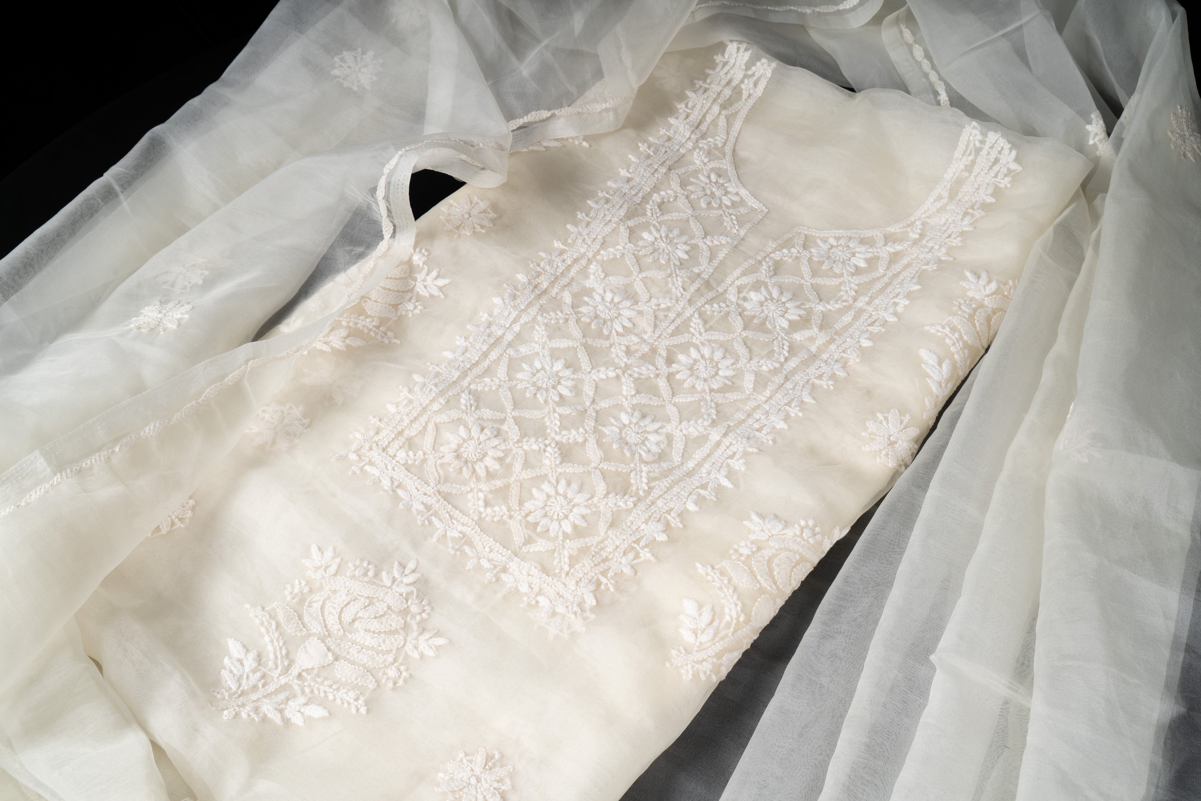 Pearl White Organza Suit Set