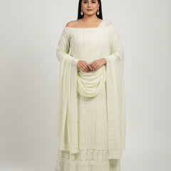 Lemon Yellow Chikankari Unstitched Suit Set