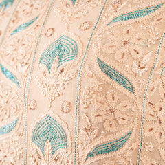 Buff Orange Unstitched Chikankari Suit Set With Thread Embroidery