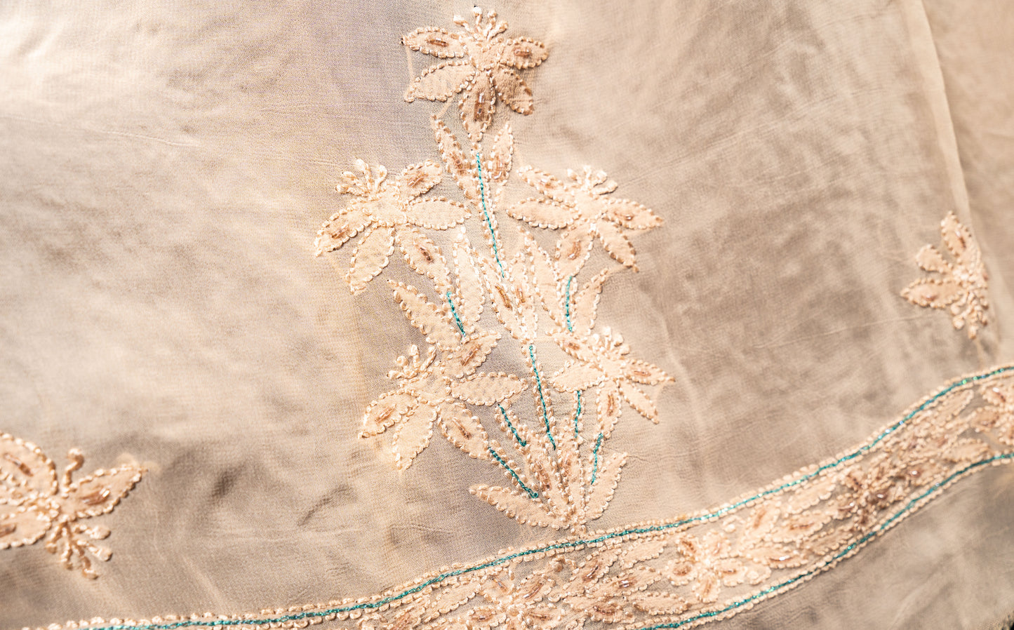 Pantone Buff Orange Chikankari Suit Set With Thread Embroidery
