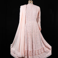 Pastel Pink Anarkali Semistitched Suit Set