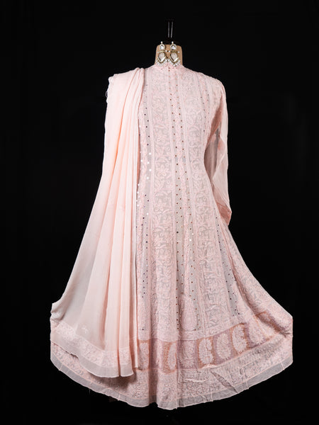 Pastel Pink Anarkali Semistitched Suit Set