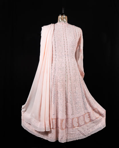 Pastel Pink Anarkali Semistitched Suit Set