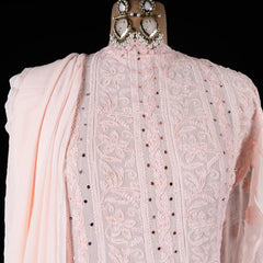 Pastel Pink Anarkali Semistitched Suit Set
