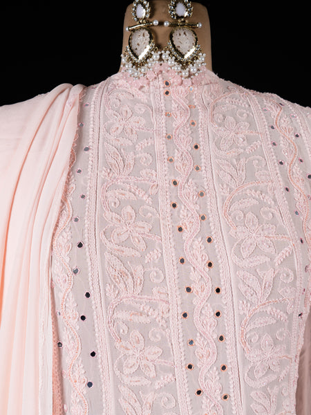 Pastel Pink Anarkali Semistitched Suit Set
