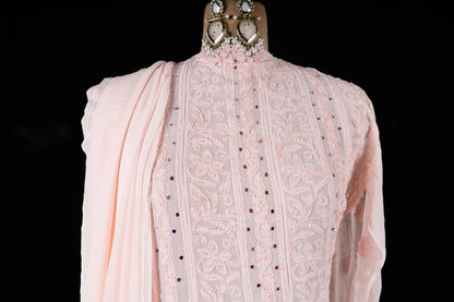 Pastel Pink Anarkali Semistitched Suit Set