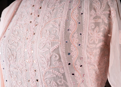 Pastel Pink Anarkali Semistitched Suit Set