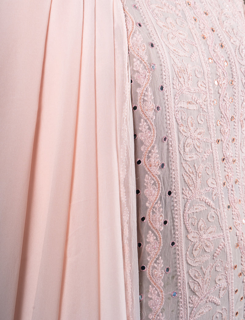 Pastel Pink Anarkali Semistitched Suit Set