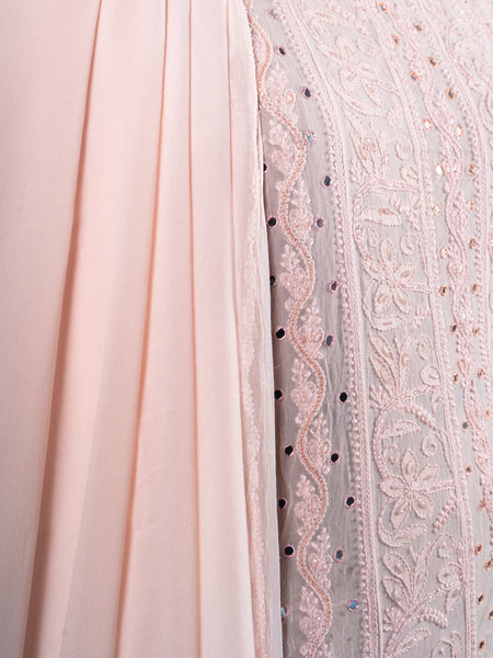 Pastel Pink Anarkali Semistitched Suit Set