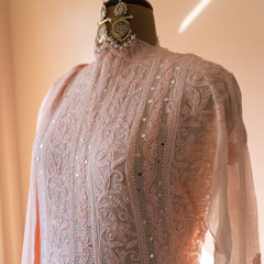 Pastel Pink Anarkali Semistitched Suit Set