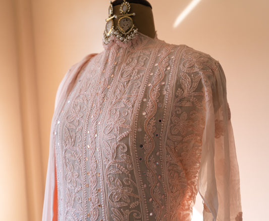 Pastel Pink Anarkali Semistitched Suit Set