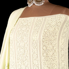 Lemon Yellow Chikankari Unstitched Suit Set