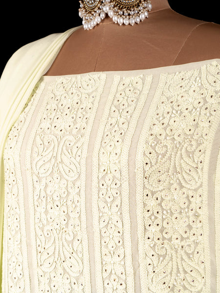 Lemon Yellow Chikankari Unstitched Suit Set