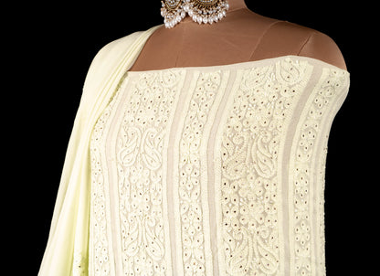 Lemon Yellow Chikankari Unstitched Suit Set