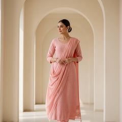 Peach Amber Georgette Unstitched Chikankari Suit Set