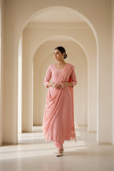 Peach Amber Georgette Unstitched Chikankari Suit Set