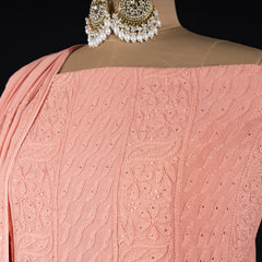 Peach Amber Georgette Unstitched Chikankari Suit Set