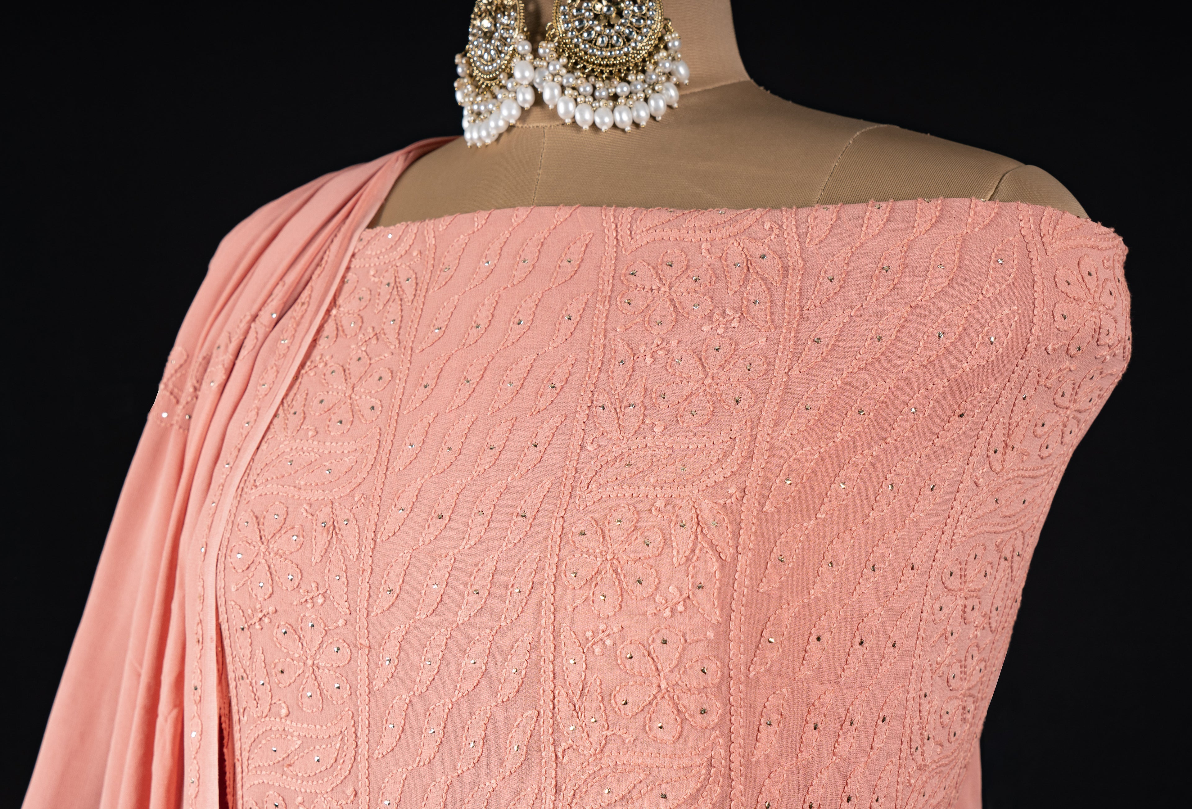 Peach Amber Chikanakri Suit Set