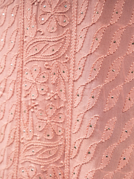 Peach Amber Georgette Unstitched Chikankari Suit Set