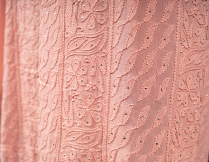 Peach Amber Georgette Unstitched Chikankari Suit Set