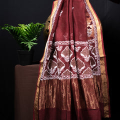 Red Silk Semistitched Chikankari Suit Set