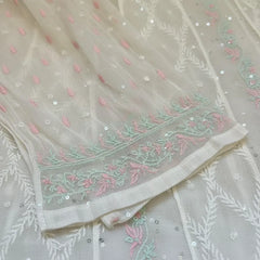 White Semistitched Anarkali Kurta Dupatta Set With Multicolored Kali's