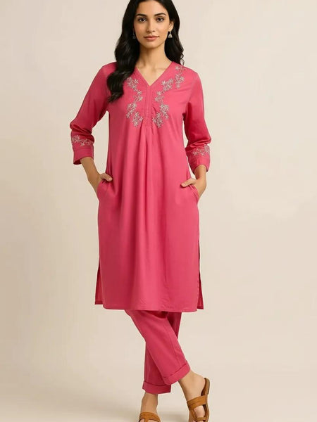 Pink Readymade Cotton Co-Ord Set - Design 2