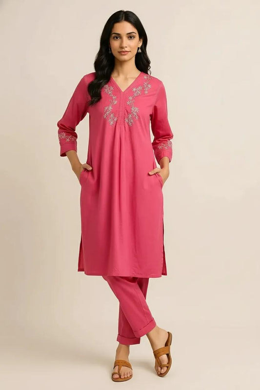 Pink Readymade Cotton Co-Ord Set - Design 2