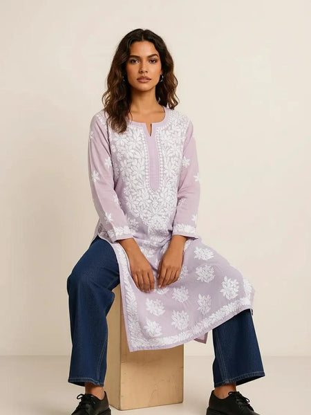 Lavender Readymade Mulcotton Chikankari Kurta