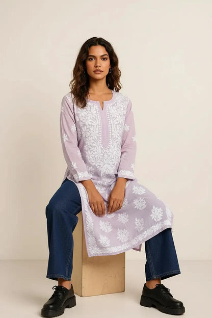 Lavender Readymade Mulcotton Chikankari Kurta