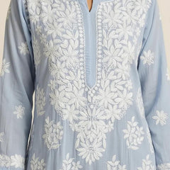Blue Readymade Mulcotton Chikankari Kurta