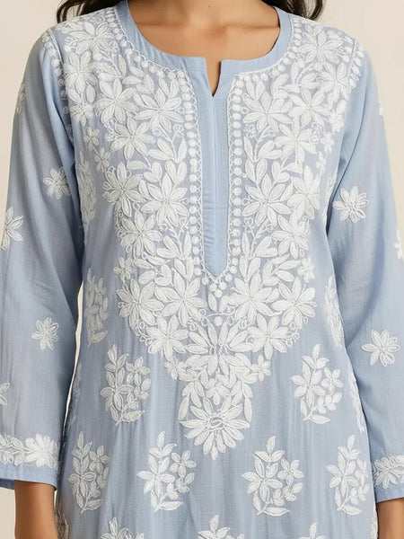 Blue Readymade Mulcotton Chikankari Kurta