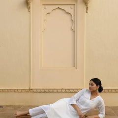 White Cotton Readymade Co-ord Set