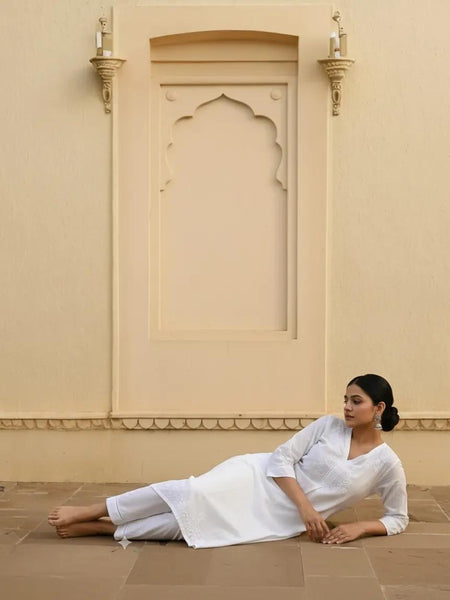 White Cotton Readymade Co-ord Set
