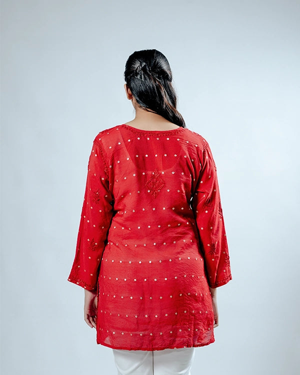 Heritage Scarlet Chanderi Short Kurti