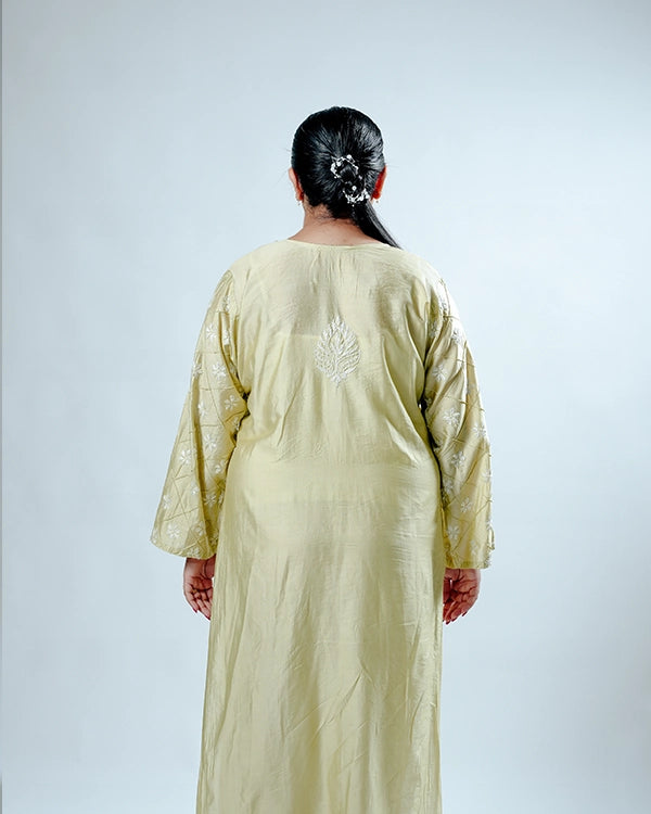 Golden Chanderi Chikankari Kurta
