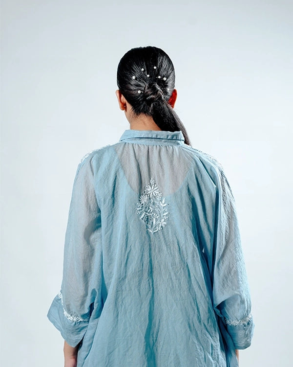 Light Blue Mulchanderi Kaftan