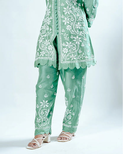 Pink Muslin Co-ord Set With Ghaspatti Chikankari Work