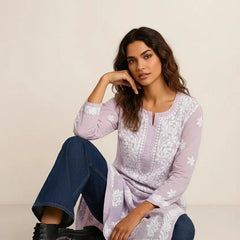Lavender Readymade Mulcotton Chikankari Kurta