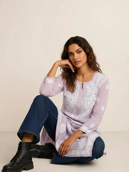 Lavender Readymade Mulcotton Chikankari Kurta