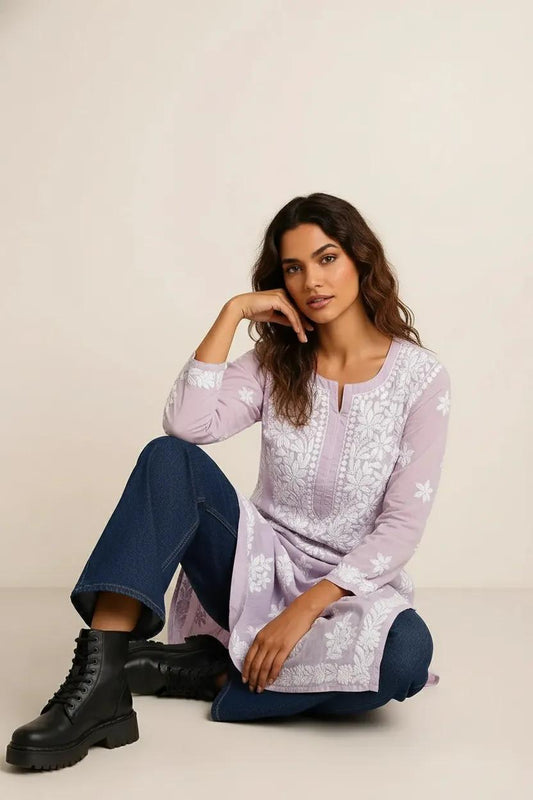 Lavender Readymade Mulcotton Chikankari Kurta