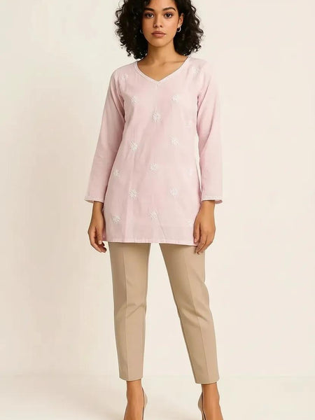 Pink Readymade Cotton Chanderi Top - Shirt