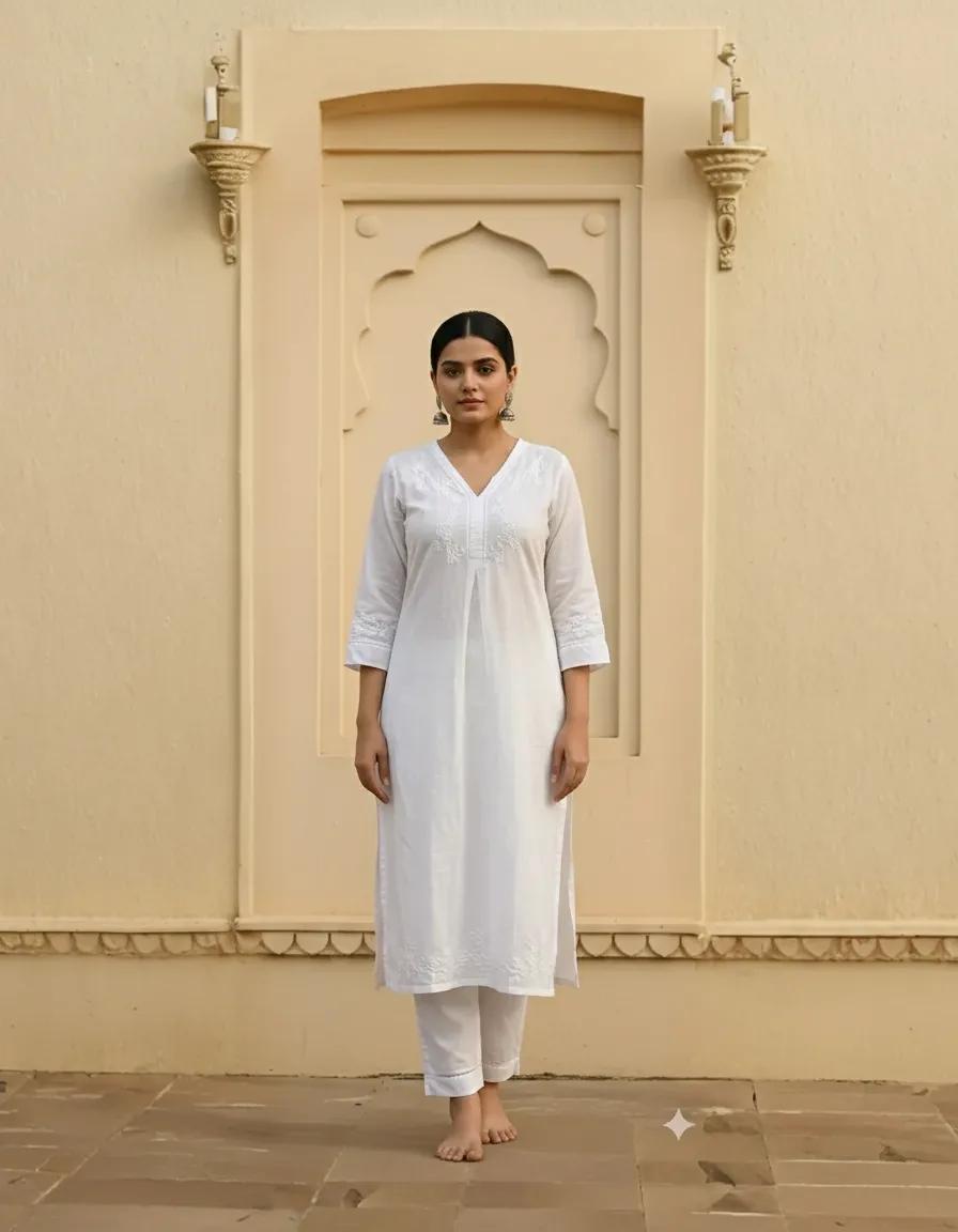 White Cotton Readymade Co-ord Set