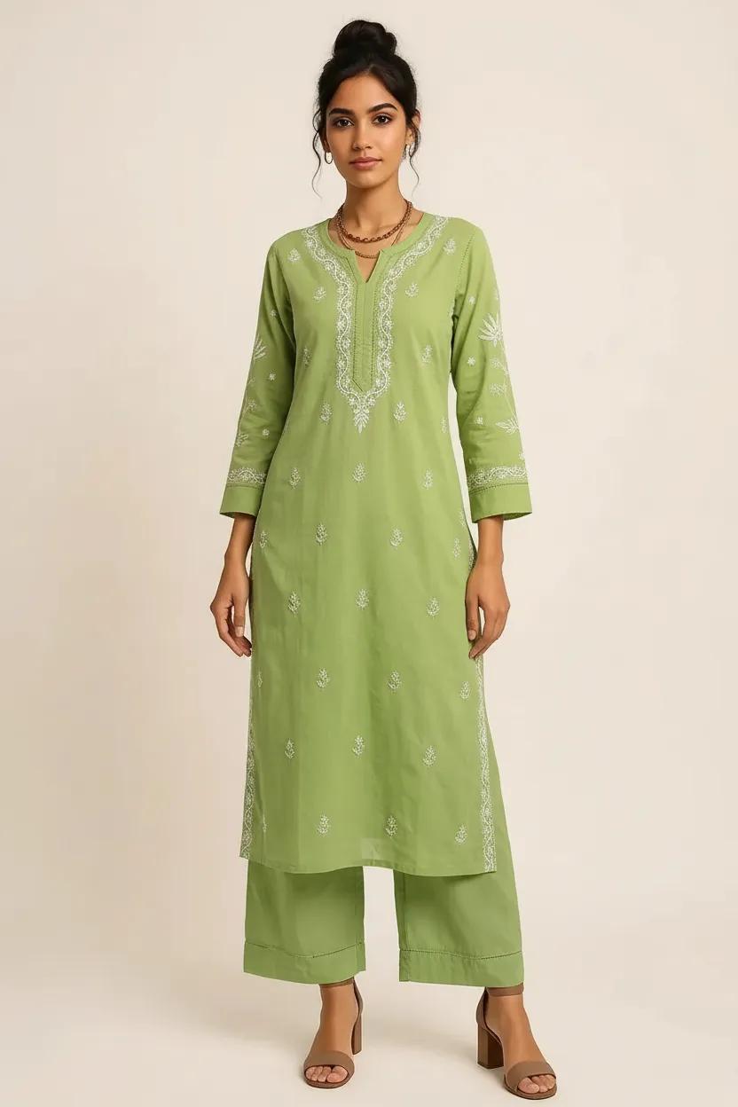 Green Readymade Cotton Co-ord Set