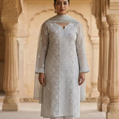 Organza Chikankari Unstitched Suit Set