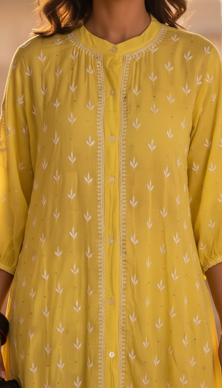 Yellow Chikanakri Jacket Dress - Freesize