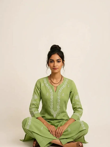 Green Readymade Cotton Co-ord Set